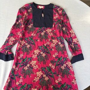 Anthropologie Maeve Floral & Bird Mini Dress Red 8 | Boho